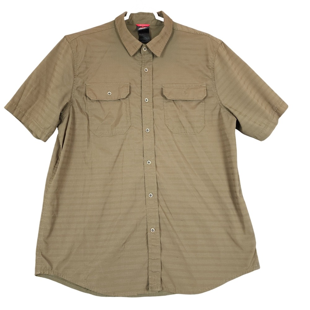 GERRY Men's Short Sleeve Button Up Shirt Khaki Textured Pocket Casual Outdoor
